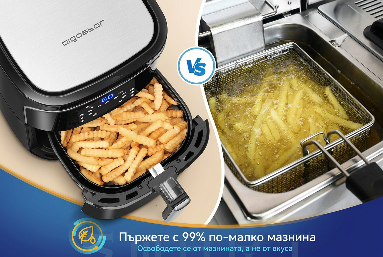 Фритюрник с горещ въздух без мазнина XXL 7 л, 1900 W, интелигентен. Wi-Fi свързаност. Сензорен LED дисплей, 7 предварително зададени функции. Без BPA. ПОДАРЪК: Електрическа кана 1,7 л. - Bild 3